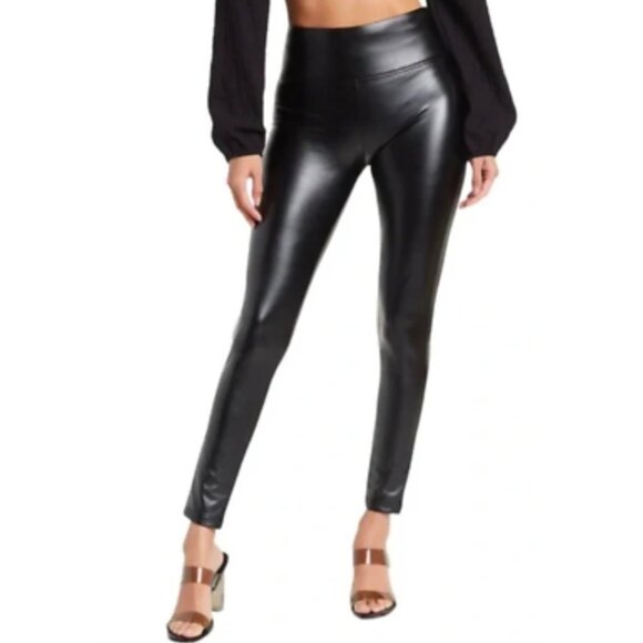 1. STATE Solid Black Faux-Leather High-Rise Ankle Length Women's Leggings Medium - Picture 1 of 7